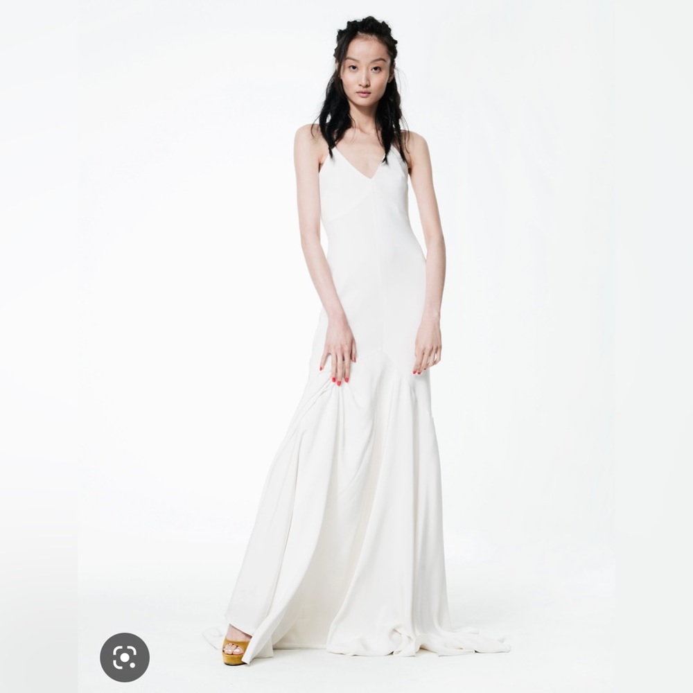 Houghton NYC custom Bacall wedding gown, white silk, approx size 8, preserved